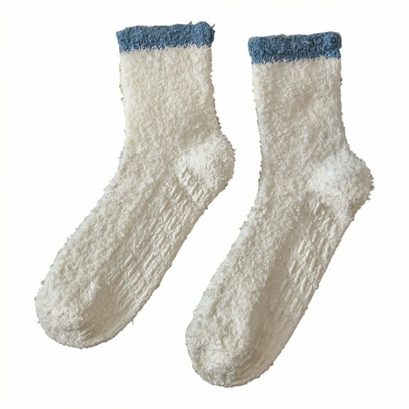 TELOLY Fuzzy Socks for Women,Slipper Socks Slipper Socks for Women,Winter Long Socks for Women,White