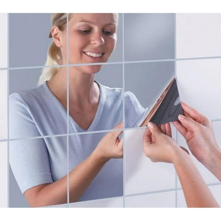 3d Porch TMISHION 16Pcs Square Mirror Tile Wall Stickers 3D Decal Mosaic Home Room Decoration DIY For Living Room Porch ()