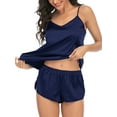 thumbnail image 5 of Womens Silk Pajamas, Sexy Sleepwear Lingerie Satin Pajamas Cami Shorts Set Nightwear Lingerie Soild Color Size S-XXL,Blue, 5 of 8