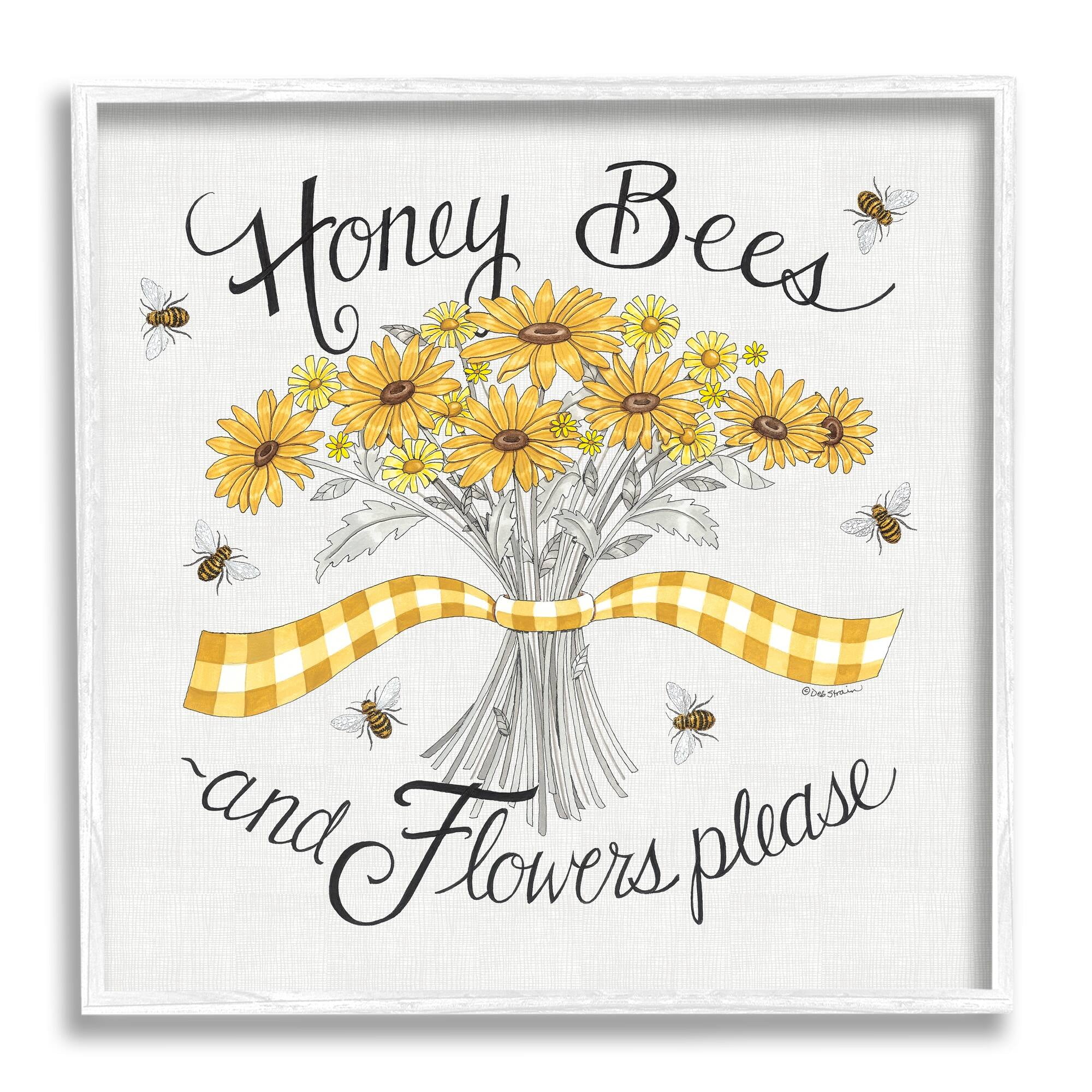 Stupell Industries Honey Bees Flowers Please Phrase Vintage Yellow Daisies, 17 x 17,Design by Deb Strain