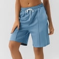 thumbnail image 2 of Summer  Shorts for Women Drawstring Waist Long Yoga Shorts Casual Loose Athletic Gym Shorts with Pockets sky blue Large, 2 of 5