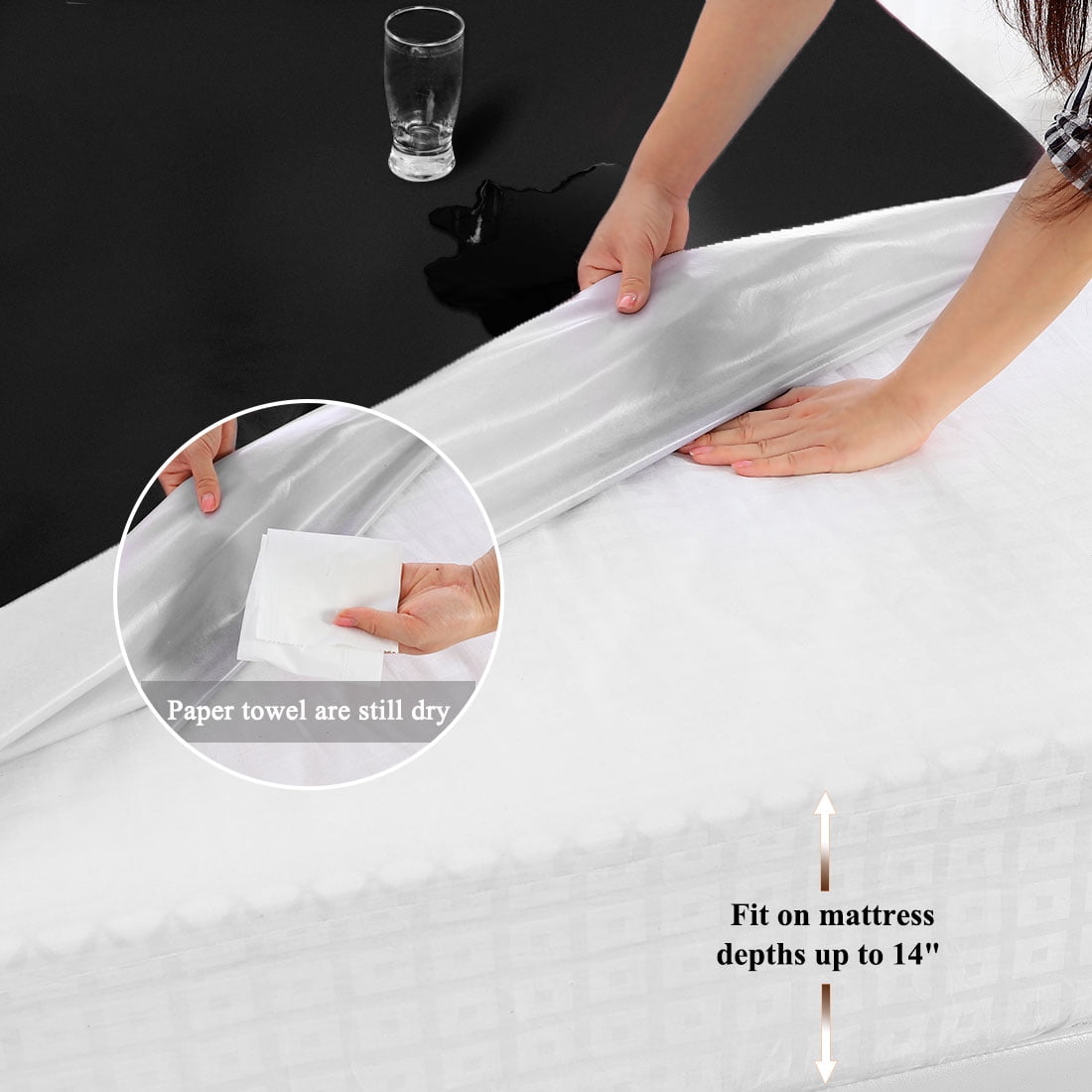 Unique Bargains 14" Deep Pocket Waterproof Solid Mattress Fitted Sheet Black Queen