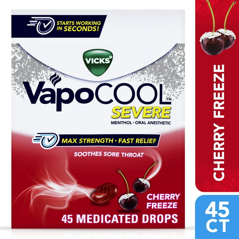 3 pack) Vicks Vapo Cool Severe Menthol Drops, Cold Medicine for
