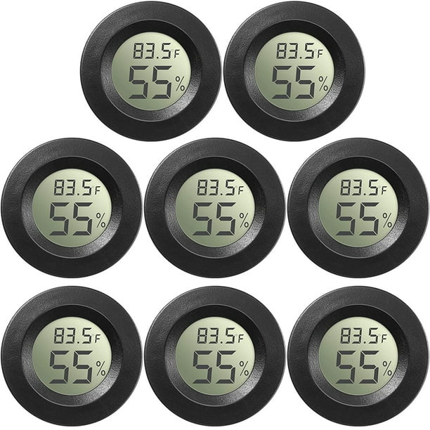 8 Piezas Mini Higrómetro Termómetro Redondo Medidor de Humedad Digital Pantalla LCD Interior Exterior Higrómetro Termómetro para Invernadero Hogar Cocina (Negro)