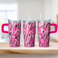 thumbnail image 2 of 20oz Double Wall Insulated Tumbler with Handle and Straw, Geometric Design Stainless Steel Travel Coffee Cup, 2 of 5