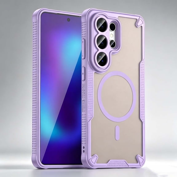 For Samsung Galaxy S26 Phone Case,PC TPU Hybrid Shockproof Heavy Duty Protection,Compatible with Mag-Safe,Anti-Scratch Matte Translucent Back,Rugged Non-Slip Durable Phone Case,Purple