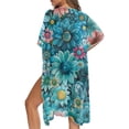 thumbnail image 5 of HELLHERO High Quality Fabrics Long Kimono Swimsuit Cover Up for Summer Breathable Lightweight Blue-green Flower, 5 of 6