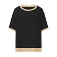thumbnail image 4 of JGGSPWM Women's Oversized Short Sleeve T Shirt Contrast Trim Loose Casual Splicing Threaded Round Neck Sleeved Black L, 4 of 6