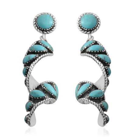 SANTA FE Style 925 Sterling Silver Vintage Curve Twisted Blue Dangle Drop Swirl Earrings Turquoise Southwest Jewelry Mothers Day Gifts