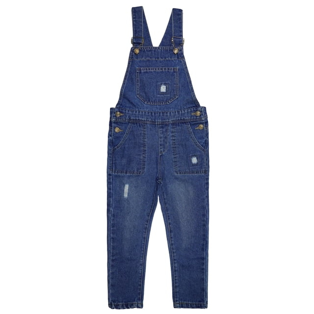 Overol de Mezclilla Para Niños Pequeños, con Agujeros Rotos y Banda Elástica en el Interior, Ropa de Trabajo, Azul, 6-7 Años