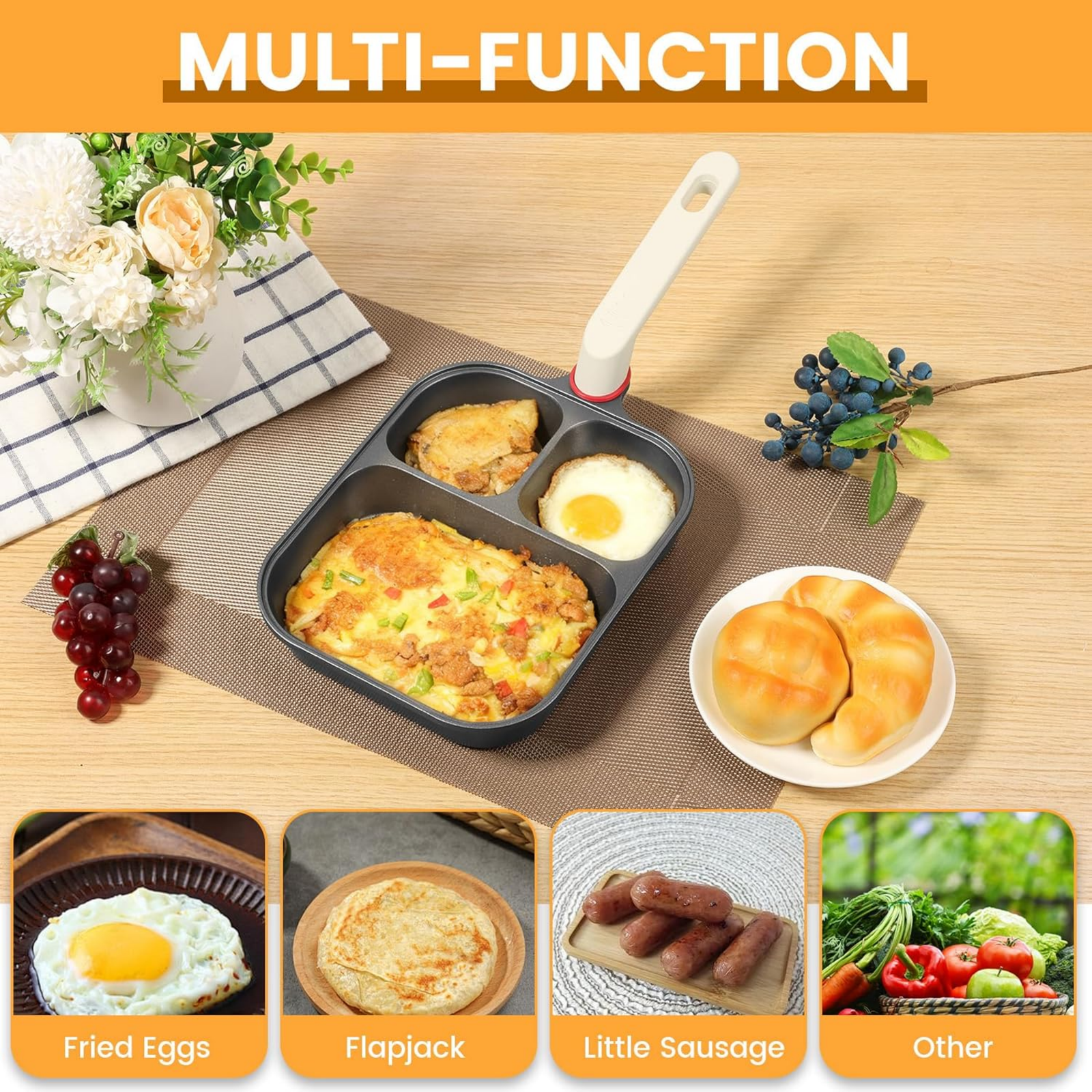 Bakeware,Frying Pan Three Piece Separate Style Frying Pan Non Stick Frying Pan For Eggs With Heat Handle Multi Functional Breakfast Cooking Utensil Suitable For All Stoves