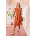 thumbnail image 4 of Women Summer Round Neck Casual Loose Split Wrinkle-Free Midi Dress with Pockets Sepia M, 4 of 7