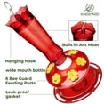 thumbnail image 4 of Kingsyard Glass Hummingbird Feeder for Outdoors Hanging - 6 Bee Guard Feeding Ports & Built-in Ant Moat, Wild Bird Feeder for Outside Garden Yard Patio 14 Oz, Red, 4 of 6