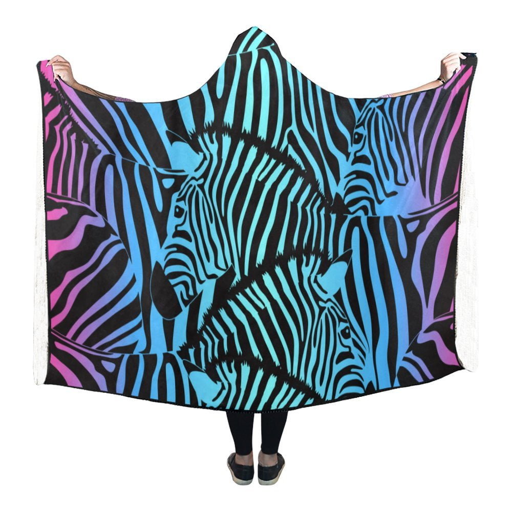 HATIART Colorful Zebra Hooded Blanket Wearable Blanket Comfortable