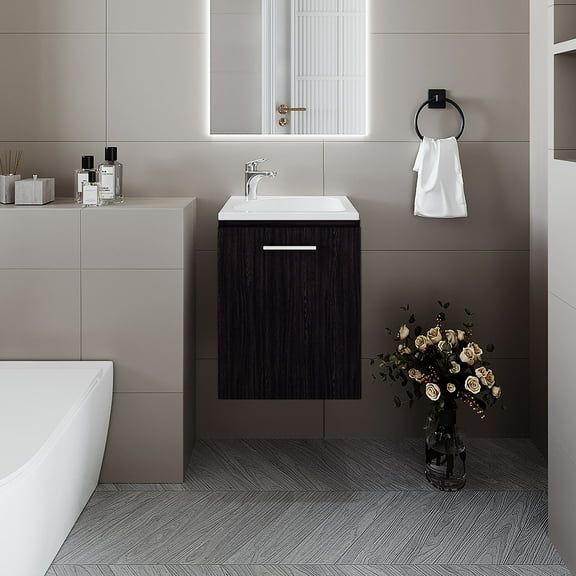 Modern Bathroom Vanity FM FURNITURE Haigleer Creek Bathroom Vanity with Integrated Sink and Faucet, Wengue,Wooden Bathroom Vanity