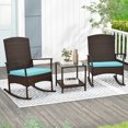 thumbnail image 2 of Gymax 3 Pieces Rocking Wicker Bistro Set Outdoor Front Porch Rocker Chairs Conversation Set Turquoise, 2 of 10