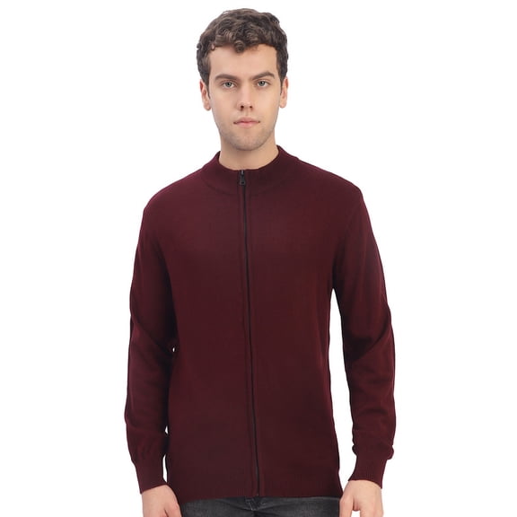 Cavardi Casual Men’s Full Zipper Sweater – Maroon | M