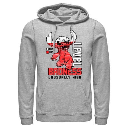 Men s Lilo & Stitch Badness Level Unusually High Pull Over Hoodie Athletic Heather Medium