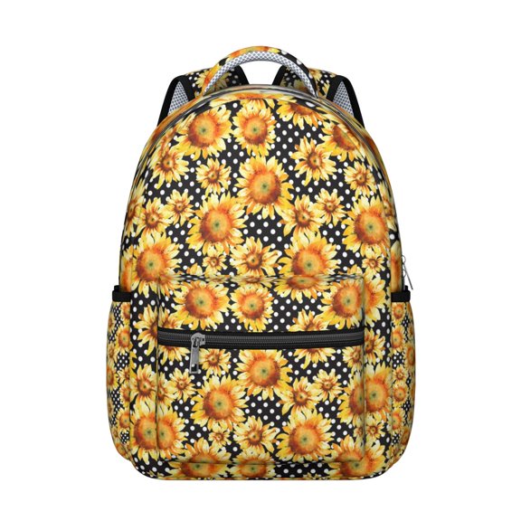 Black Sunflower Backpack for School,Cute School Bag,Schoolbag with Adjustable Shoulder Straps & Padded Back,15.3"x11"x7.1".