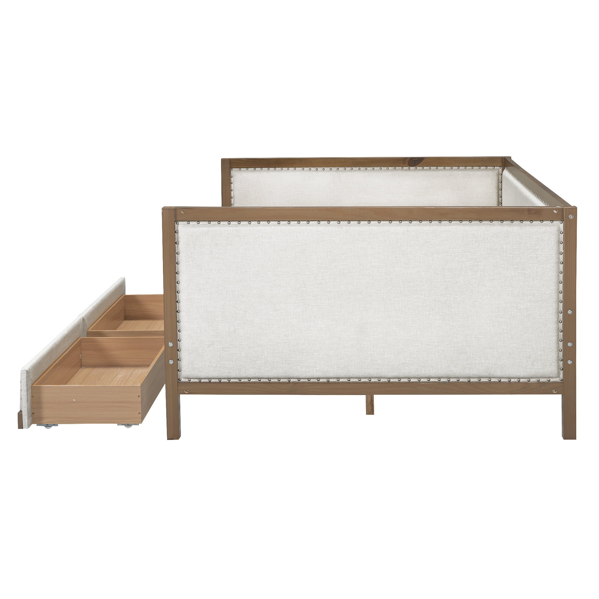 Euroco Upholstered Daybed with 2 Drawers, Full Size Nailhead Sofa Bed for Living Room