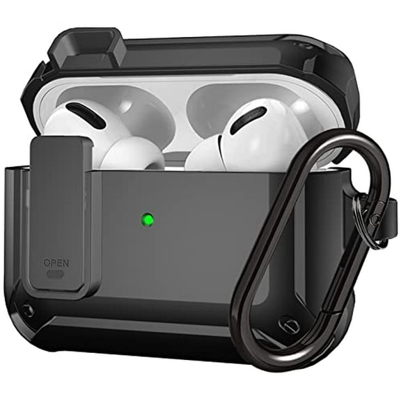 Airpods Pro Case Cover for Men Lock with Cleaner kit,Military Armor Series Full-Body AirPod Pro Case with Keychain Cool Air Pod Pro Shockproof Protective Case for AirPods Pro 2019,Black