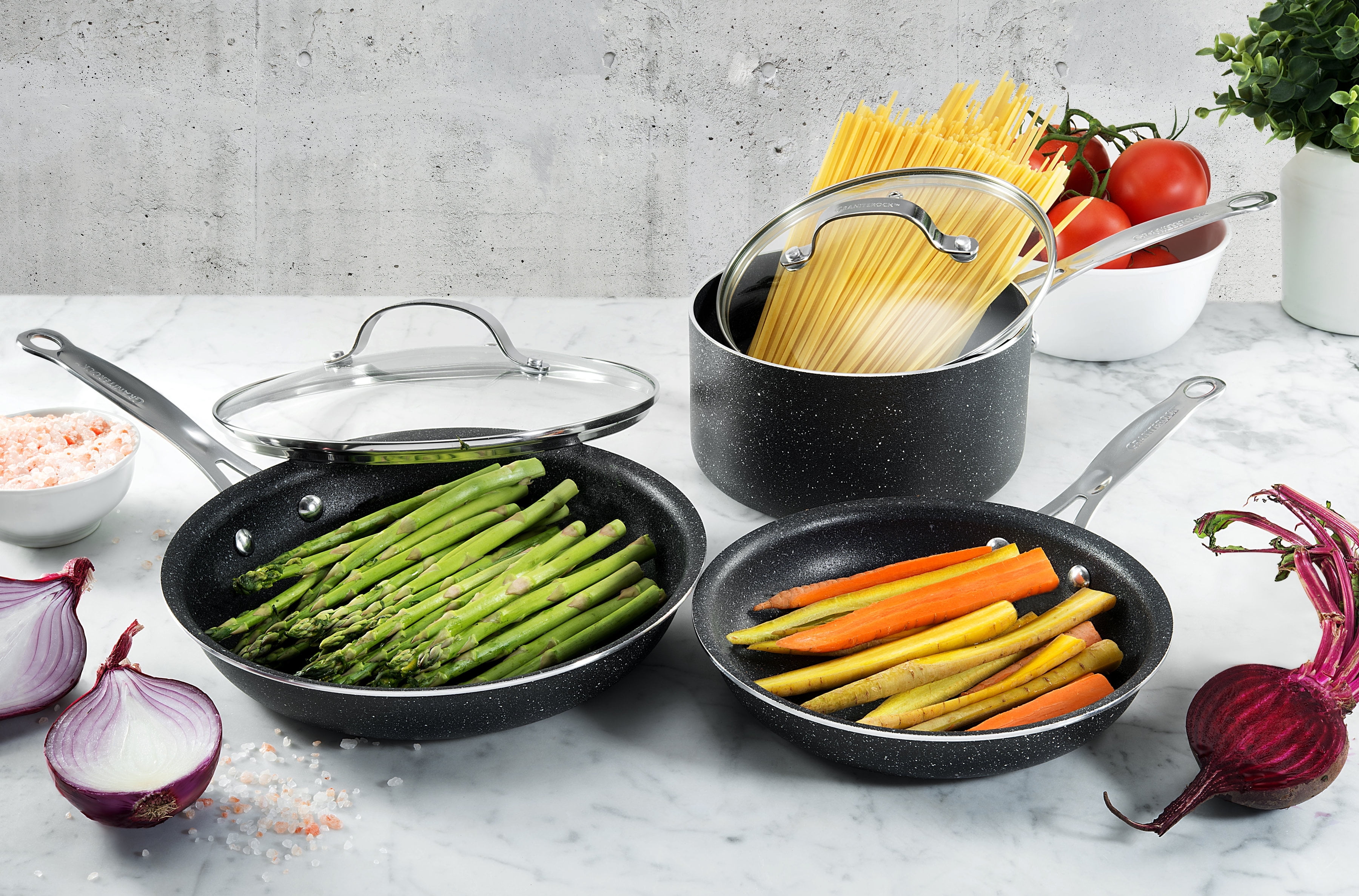 Granitestone Diamond Nonstick Pots and Pans 5 Piece Kitchen Cookware Set Cooking Frying Skillet Sauce Pan Pot Black