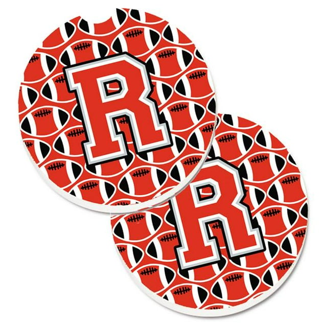 Carolines Treasures CJ1067-RCARC Letter R Football Scarlet & Grey Set of 2 Cup Holder Car Coaster