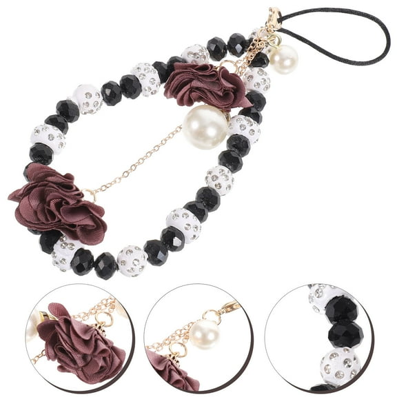 GOOHOCHY  Phone Jewelry in Black Beaded Strap Cell Charm Lanyard Fancy Miss