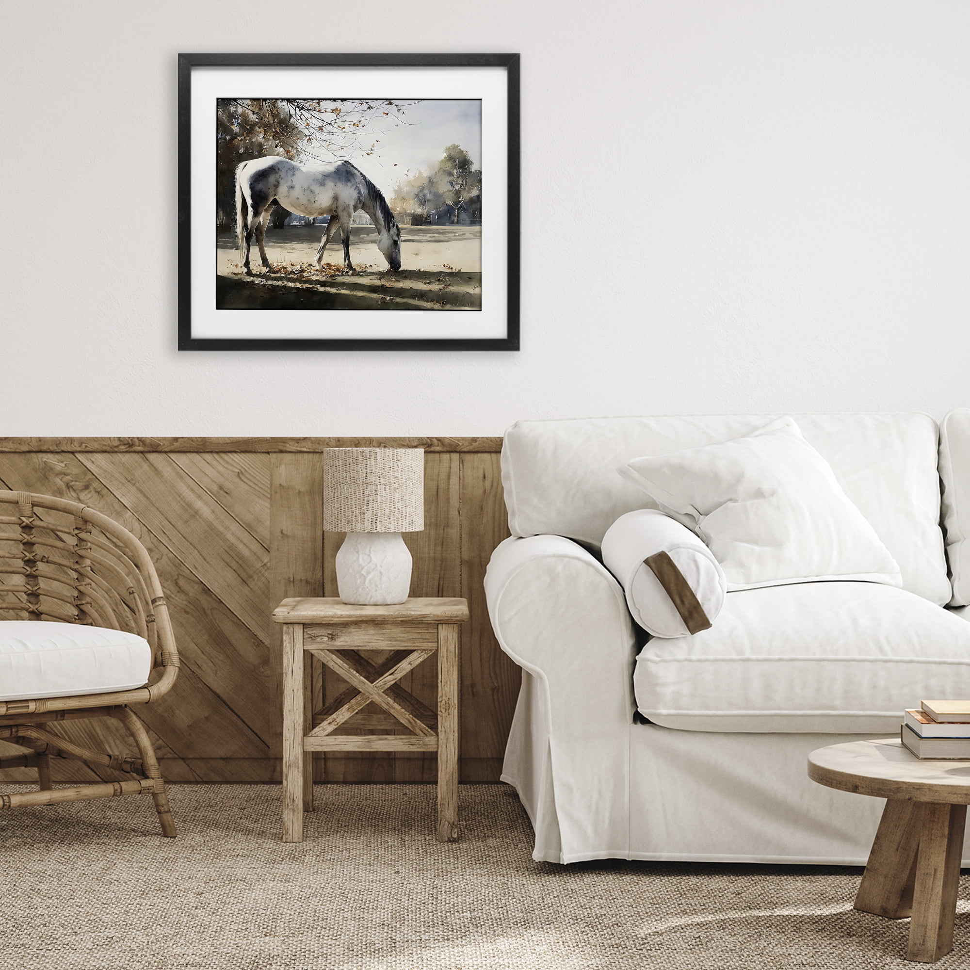 Stupell Industries Grey & White Mare Grazing Black Framed Print Under Glass, design by Franklyn Gregory