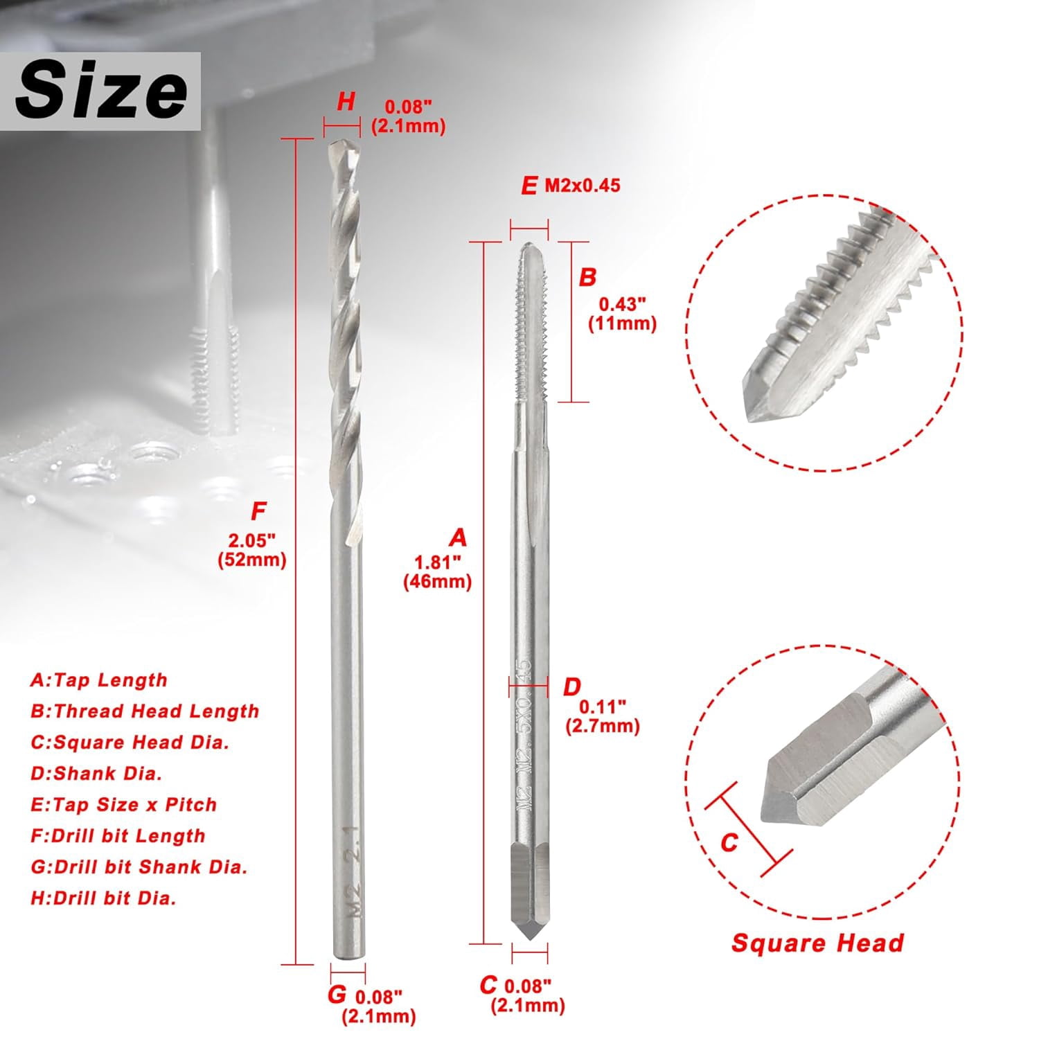 FRKSMD-M2.5 x 0.45 Tap and 2.1mm Drill Bit Set, M2 HSS Metric Drill and Tap Set, Machine Screw Tap Drill Bit Kit for Metal