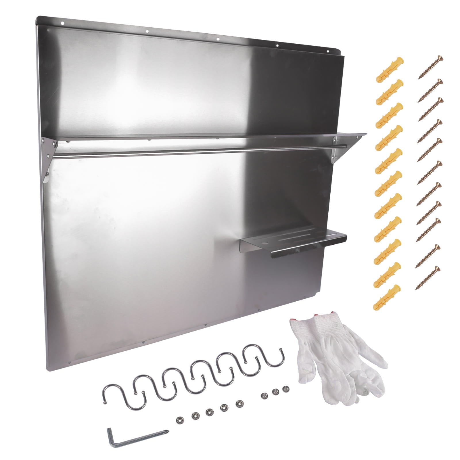 GELUOXI Range Backsplash with Shelf 36 x30.7 Inch Range Hood Wall Shield, Stainless Steel Backsplash Silver Splash Plate for Range Hood Stainless Backsplash with Storage Shelf and Hanging Rack