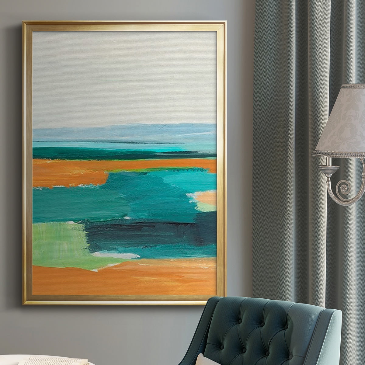 Aqua and Orange I Premium Framed Print, in Gold, Black, or Silver - Ready to Hang
