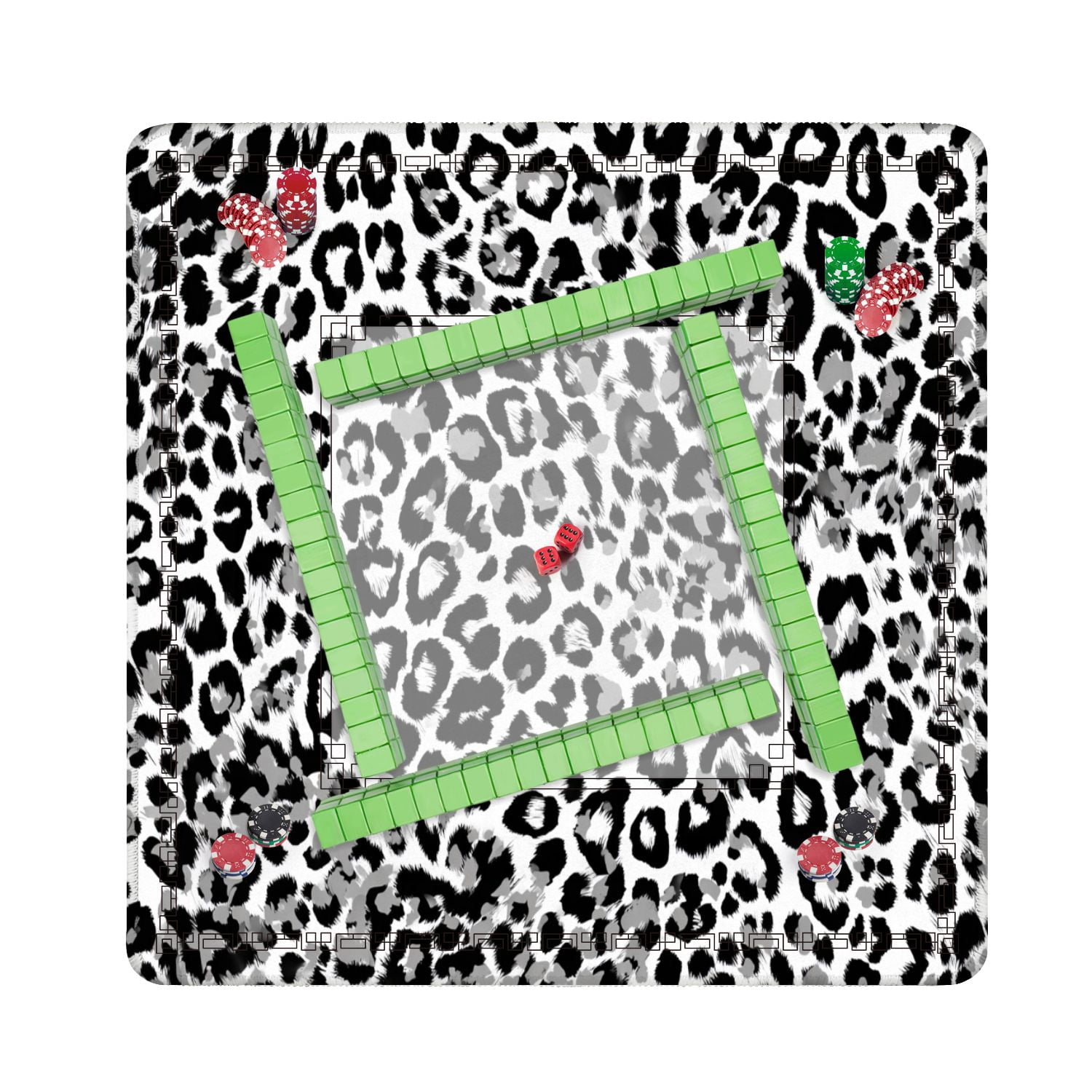 Mahjong Mat 31.5" x 31.5" repeating seamless snow leopard white leopard Non-Slip Noise Reduction American Mahjong Tiles Table Cover for Dominoes Poker Card Board Games Gift