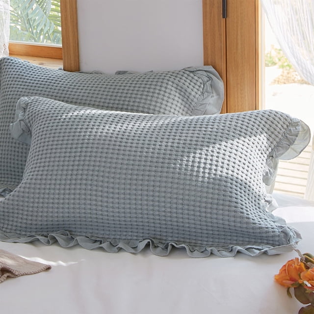 UsRHHA Non Slip Pillowcase, Secure Button Pillow Cover for Bedroom, Ruffle Cotton Pillow Case with Elastic Straps for Sofa Chair Couch Decorative Pillows