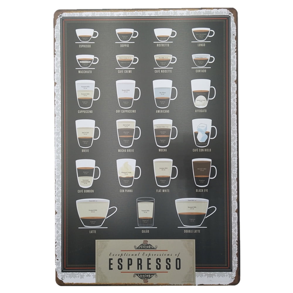 Types Of Espresso's Cup Coffee Metal Tin Signs Wall Decor Poster Plaque Cafe Art