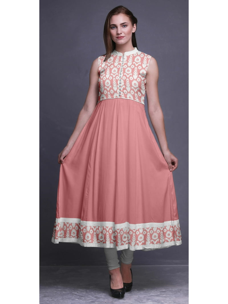 Bimba Dark Peach Orange Ikat Anarkali Dress For Women Indian Ethnic Printed  Kurti Long Kurta Party Dress XX-Large - Walmart.com