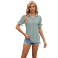 thumbnail image 3 of Womens Dressy Casual Blouses Shirts Lapel Neck Business Casual Summer Tops Dark Green S, 3 of 9