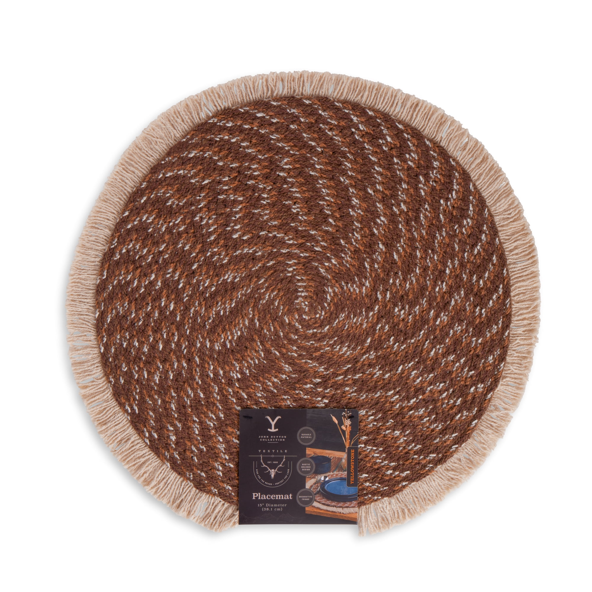 Yellowstone Round Kitchen Fringe Table Placemat, Brown