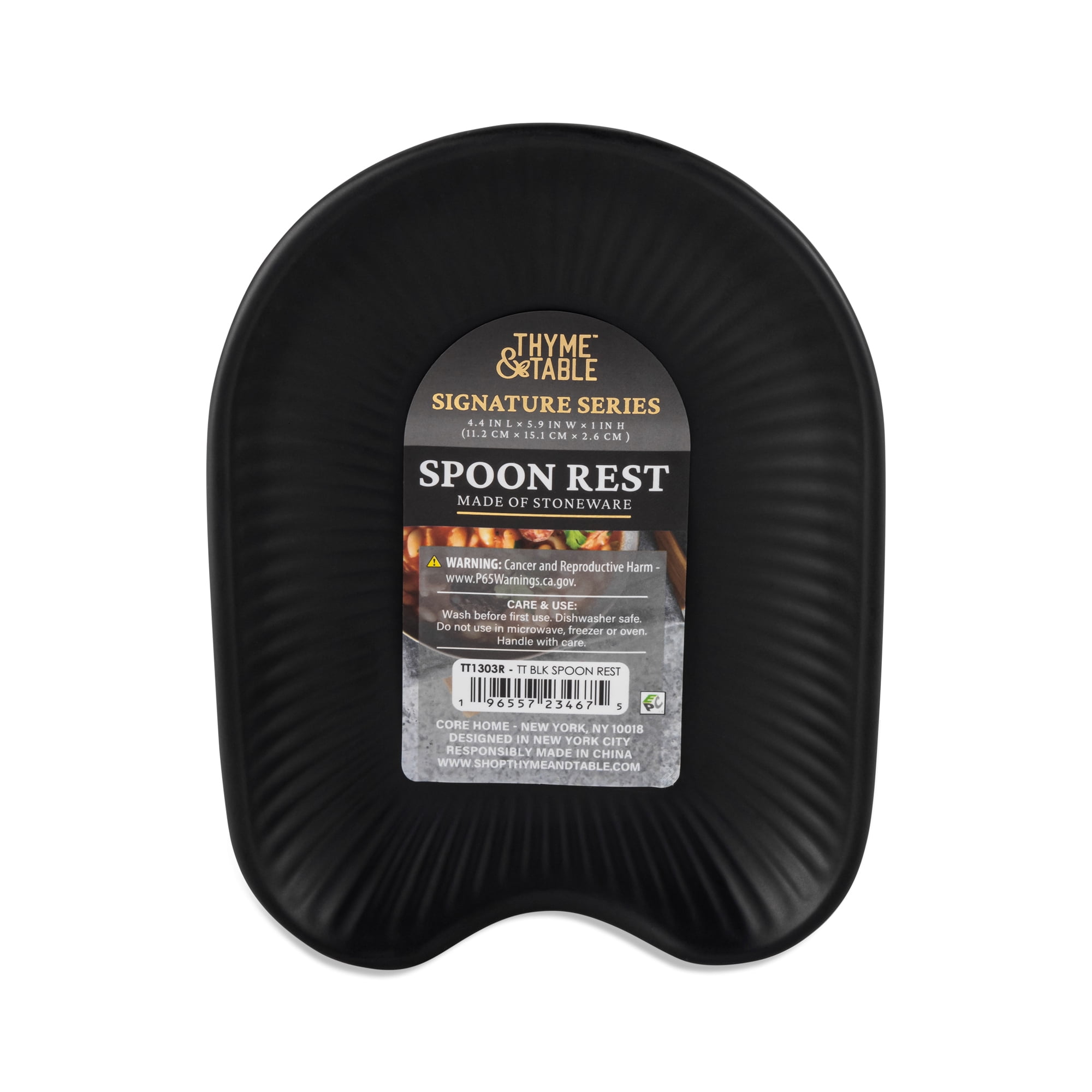 Thyme & Table New Ceramic Ribbed Spoon Rest, Black