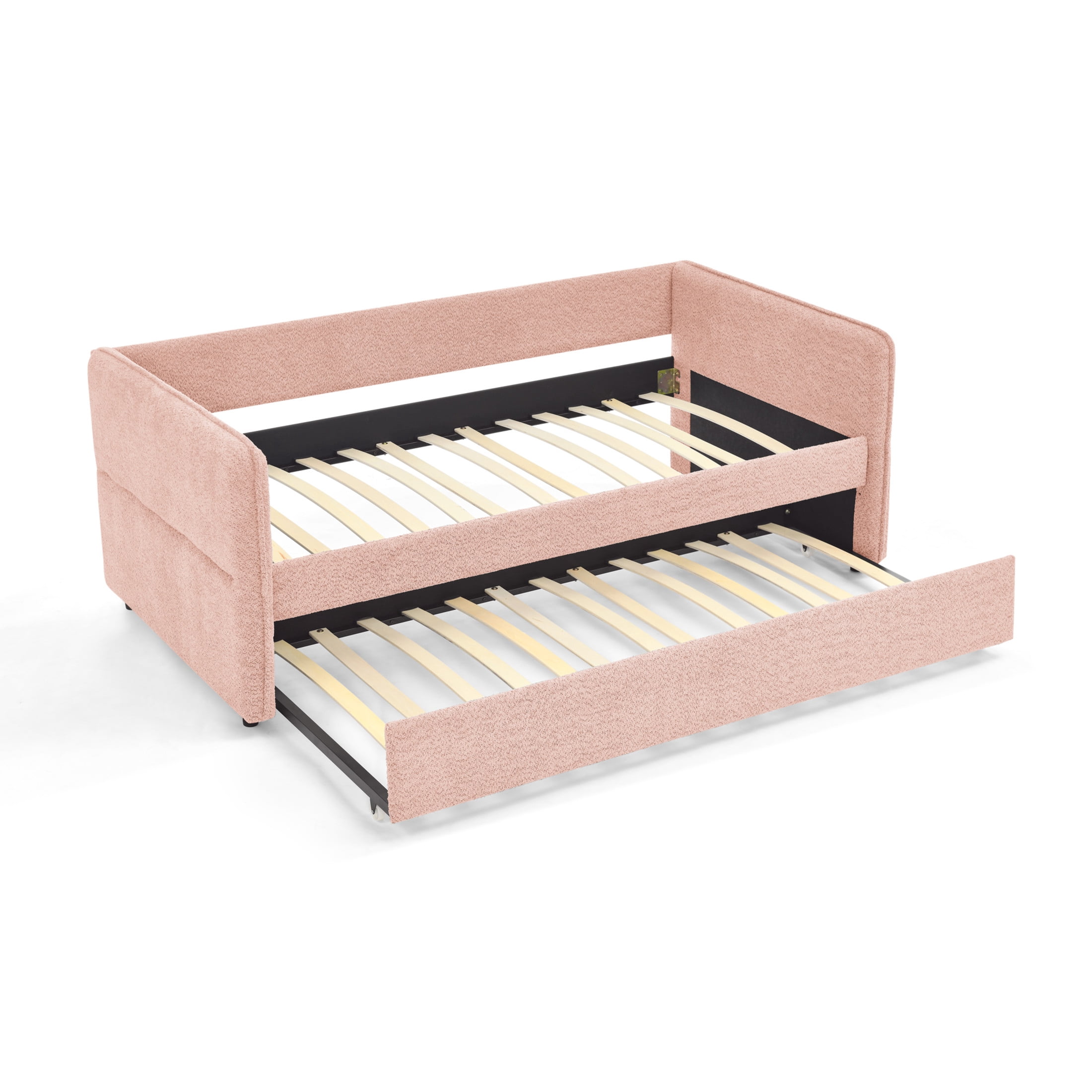 Noble House Zenton Twin Size Boucle Daybed, Tufted Sofa Bed Frame with Trundle, Modern Guest Sleeper Couch, Pink