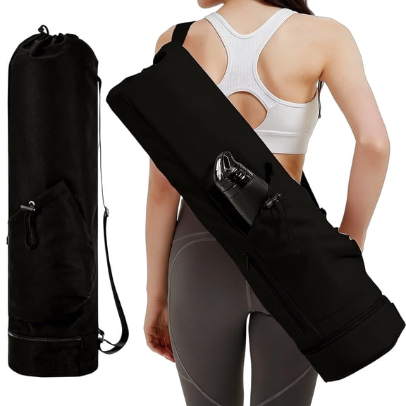 Large Capacity Yoga Mat Bag, Multi-Pocket Water Resistant Drawstring Yoga Mat Carrier with Adjustable Shoulder Strap for Fitness Accessories