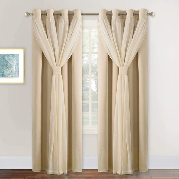 NICETOWN Double-Layer Mix & Match Dressing Biscotti Beige Sheer Plus  Blackout Curtains for Girls Bedroom/Living Room, Window Treatment Cortinas  para sala (1 Pair, 95 inchs, Tie Backs Included) - Walmart.com