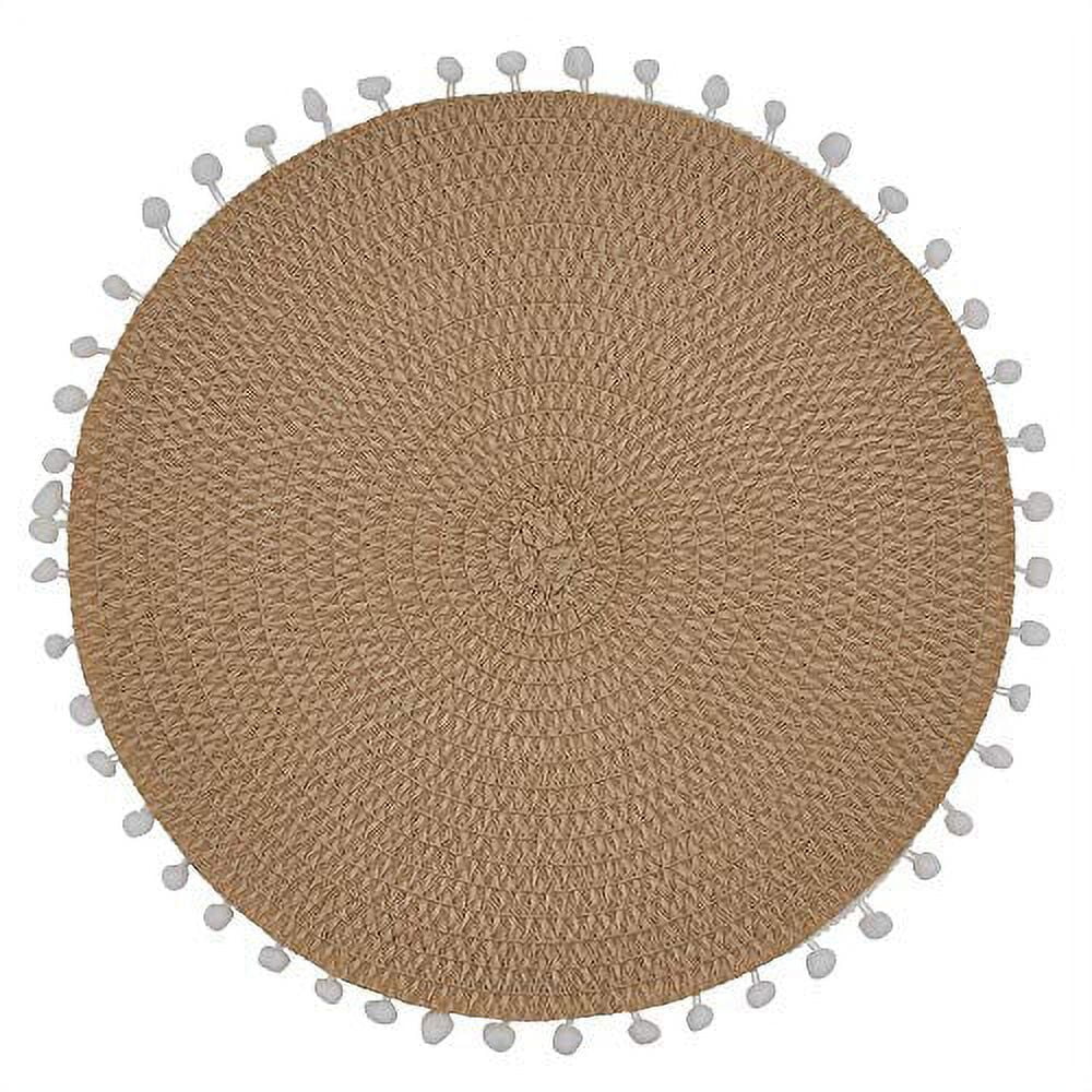 Fennco Styles Pom Pom Textured Placemats 15 Inches Round, Set of 4 – Natural Modern Traycloth Table Mats for Home, Dining Room Décor, Banquets, Indoor & Outdoor and Special Events