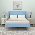 thumbnail image 2 of Full Size Platform Bed Frame, Upholstered Bed Frame with Padded Headboard and Metal Legs, Metal Platform Bed Frame for Kids Adults Bedroom, No Box Spring Needed, Easy Assembly, Light Blue, 2 of 7