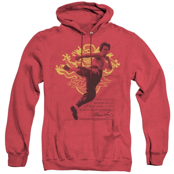 Bruce Lee Immortal Dragon Adult Heather Hoodie Sweatshirt Red