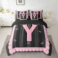 thumbnail image 2 of Manfei Initial Letter Y Bedding Twin Size,Cute Bowtie Comforter Sets with Sheets,Pink Black Bedding Sets Twin Size For Girls,Breathable Bedroom Decoration Reversible,7pcs, 2 of 7