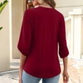 thumbnail image 6 of Womens Dressy 3/4 Sleeve Tops Trendy Cut V Neck Plain Tunic Shirts Cute Casual Solid Color Blouses Spring Summer Outfits Wine L, 6 of 6
