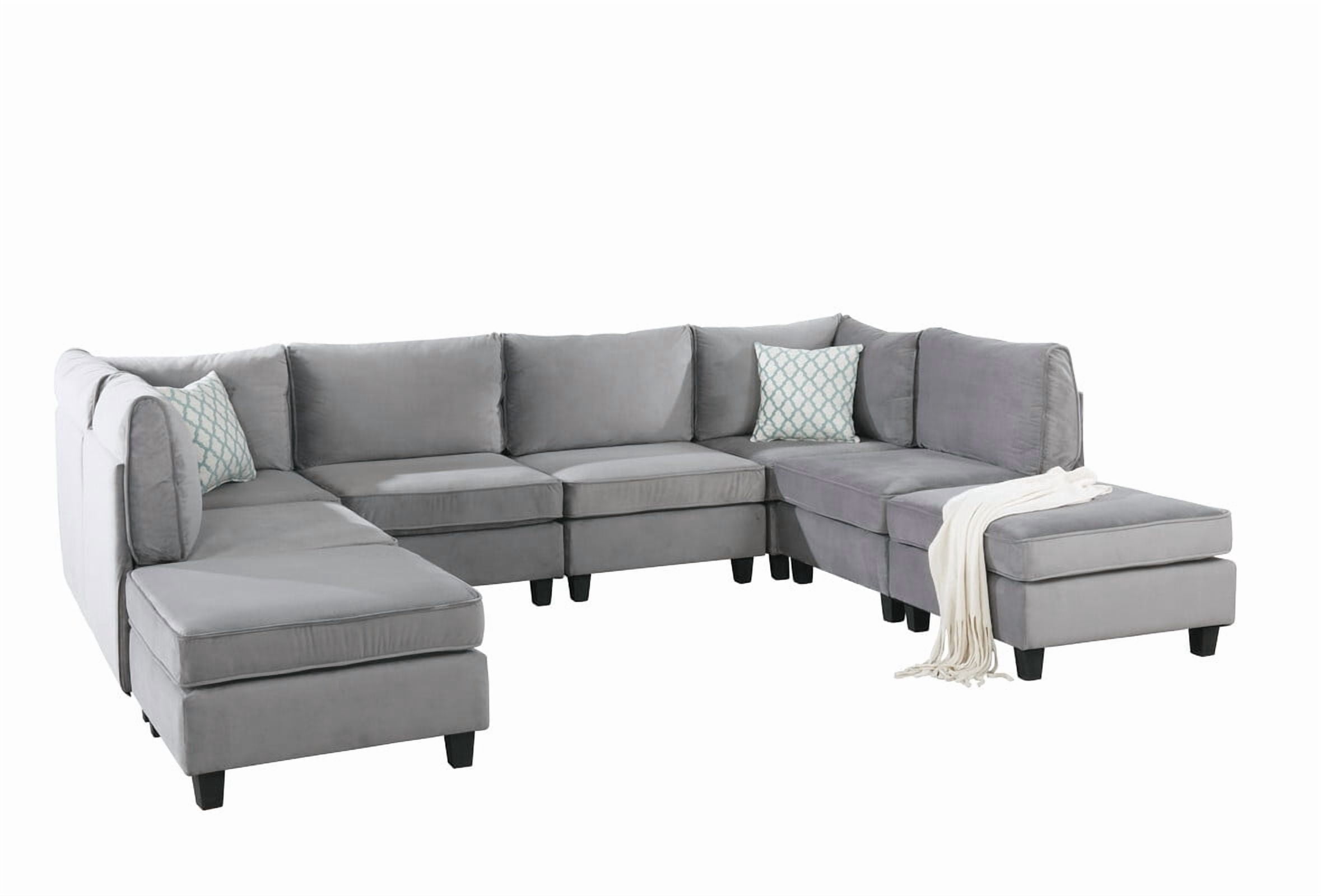 Howcool Cloud Couch Modular Sectional Sofa 6 Seater, 8‑Piece 120" U‑Shaped Velvet Couch, Reconfigurable Convertible Set with 2 Ottomans & Accent Pillows for Living Room, Gray