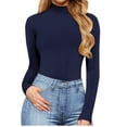 thumbnail image 5 of kayannuo Fall Clothes For Women Women's Mock Printing Fashion Turtle Neck Tops Long Sleeve Bodysuit Jumpsuit Navy, 5 of 7