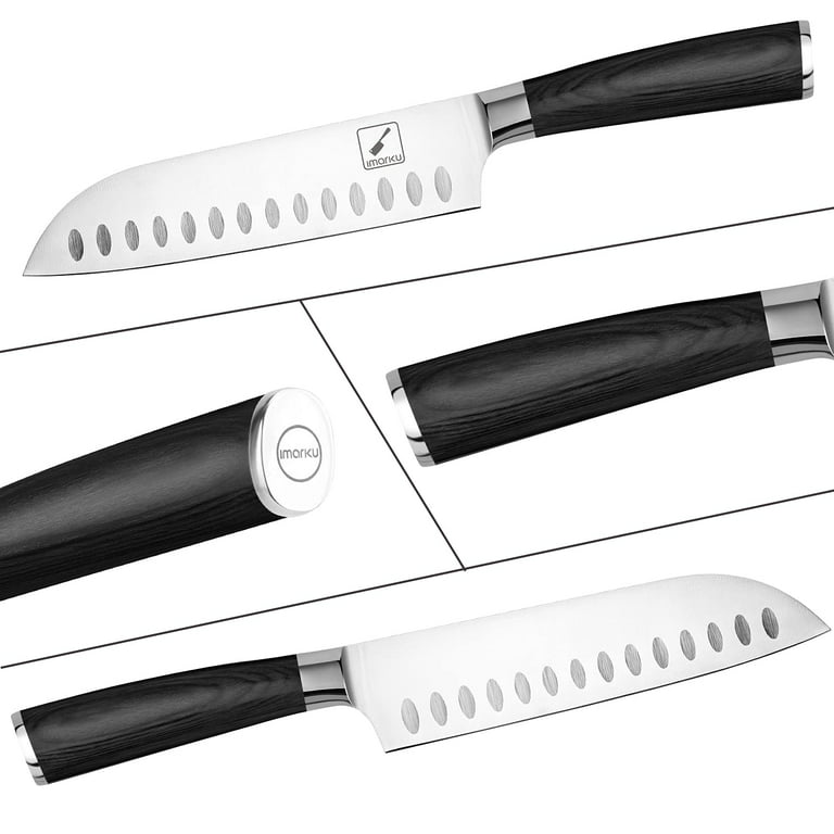 imarku  7-inch Santoku Knife Japanese Chef Knife German HC Stainless Steel  7Cr17Mov Ergonomic Pakkawood Handle Kitchen Knife - Black 